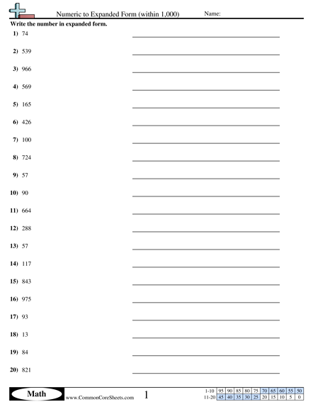 Numeric to Expanded (within 1,000) Worksheet - Numeric to Expanded (within 1,000) worksheet